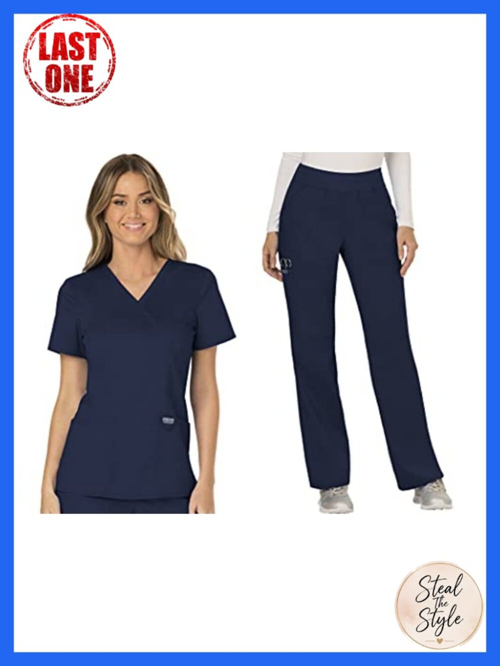 Cherokee Scrub Set Mock Wrap Top Straight Leg Pant Women Medical Uniform